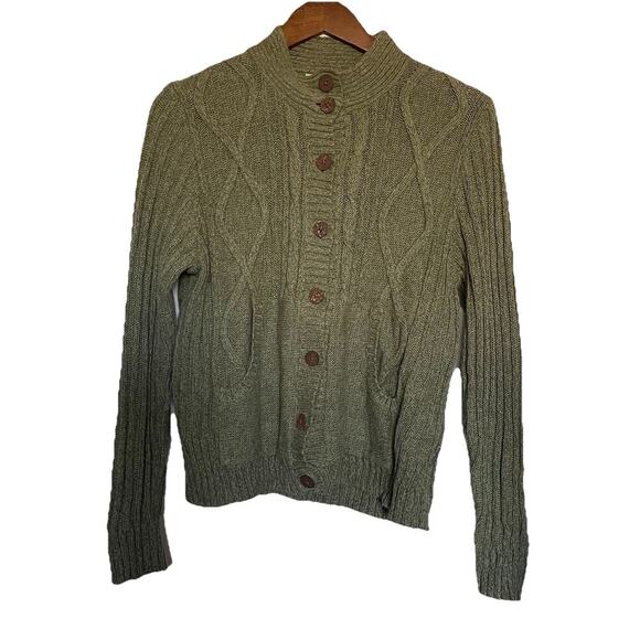 Woolrich Cable Knit Cardigan Green Academia Preppy Grandma Heritage Size Large - Picture 1 of 5